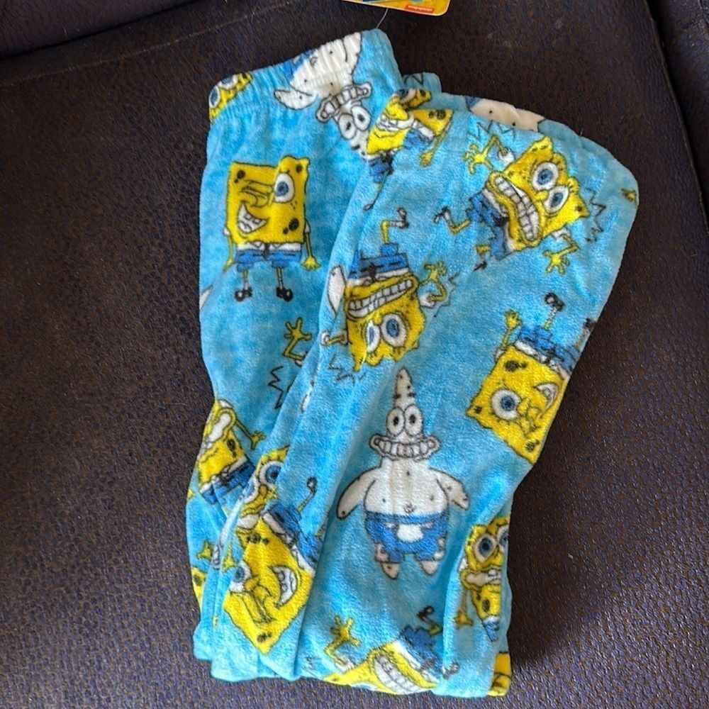 SpongeBob Square Pants Kids Blue Fleece Pants Size 8 Cartoon Nickelodeon